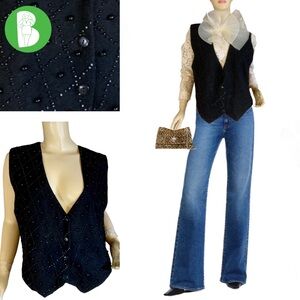 NEW DIRECTIONS VINTAGE 1990'S BLACK WOOL BLEND BEADED VEST (S)